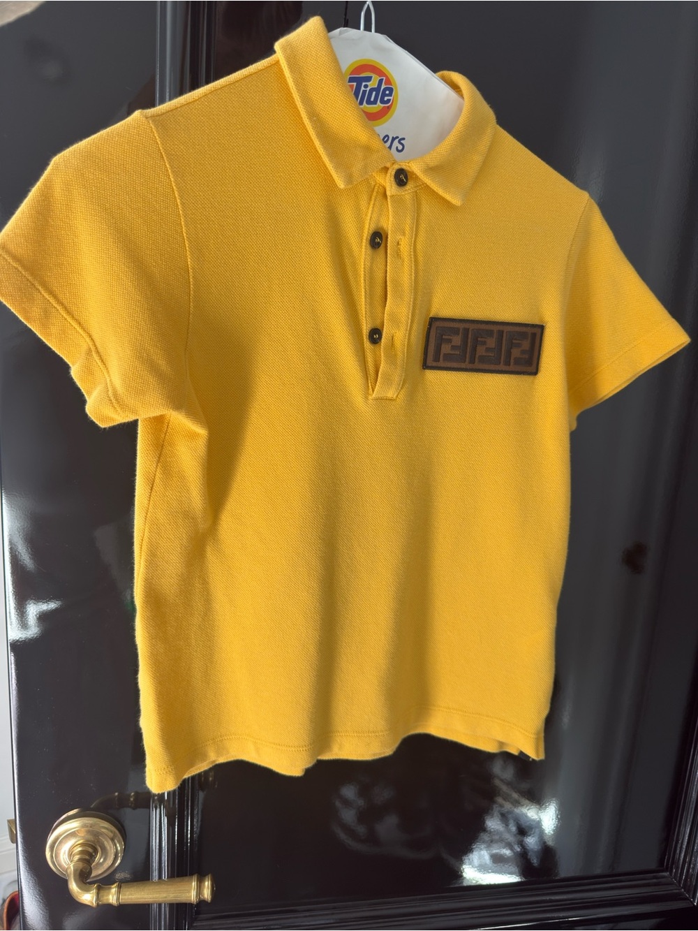 Fendi Kids Bright Yellow Polo with Brown Logo Patch